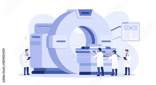 Doctors review CT scan results with modern medical equipment for accurate diagnosis and treatment planning in a hospital setting for healthcare solutions