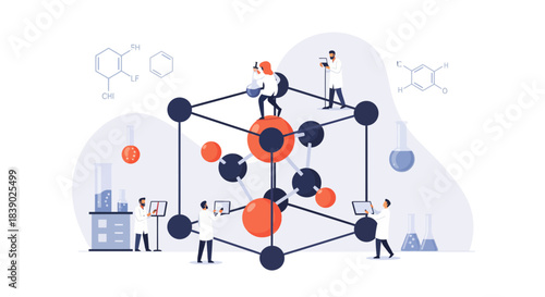 Innovative research team analyzing molecular structure for advancements in modern science and medicine, visualizing breakthroughs for future technologies