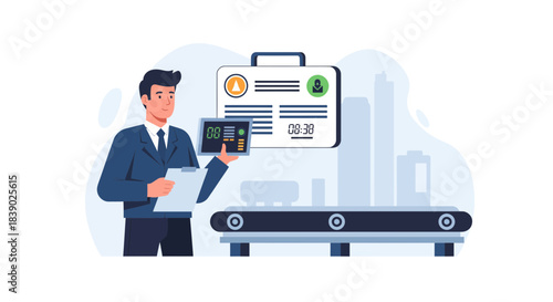 Professional inspector overseeing automated production line for quality assurance & streamlined logistics with a focus on efficiency and modern manufacturing