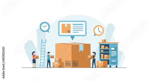 Efficient logistics team working with packages and boxes in a warehouse, perfect for illustrating supply chain management or delivery services concept