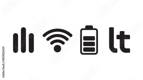 Wireless signal strength icons in simple flat design with dark color scheme on white background for mobile app interface