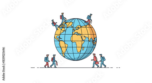 Travelers exploring the world, connecting globally with modern technology and cultural experiences, perfect for travel promotions and international business concepts