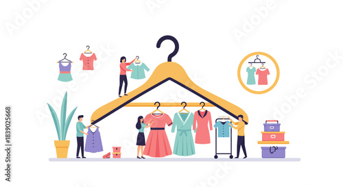 Stylized fashion boutique with curated clothing collection and personal stylists offering wardrobe consulting services for a modern shopping experience