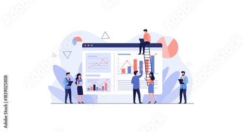 Dynamic team collaborating on data analysis for business growth and success, visualizing insights with interactive graphs for strategic decisions and performance tracking