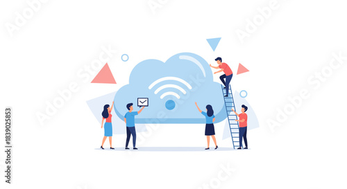 Cloud computing team collaboration for modern business solutions and digital transformation, secure network access, and innovative technology implementation