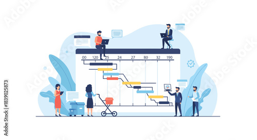 Project timeline management with team collaboration for successful business strategy and workflow planning in a modern setting, optimizing productivity