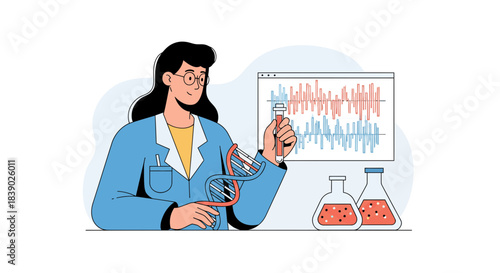 Modern scientist researching DNA and blood samples for breakthroughs in medicine and genetics, envisioning a future of innovation and scientific discovery