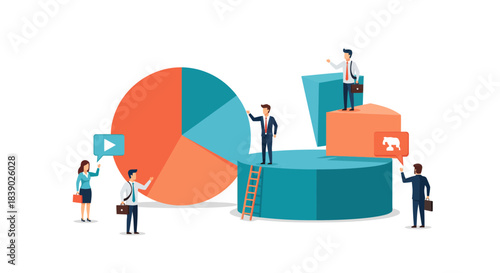 Teamwork boosts business performance as professionals analyze financial growth using pie charts, driving strategic decisions for future success