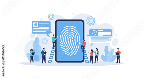 Innovative team securing mobile data with fingerprint technology for next-level security, protection, and privacy in the digital age