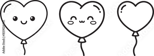 Valentine heart shaped balloons cartoon set