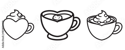 Valentine heart shaped coffee mugs outline