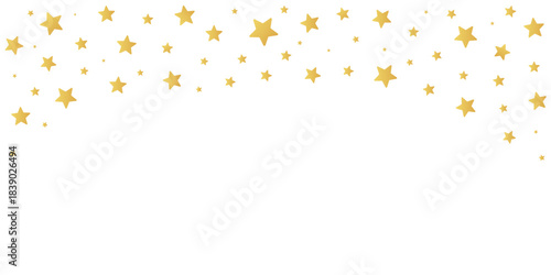 Banner with elegant scattered golden stars, isolated on a clean background. Copy space. Place for text. Perfect for festive designs, celebrations, or decorative projects. PNG. Vector illustration