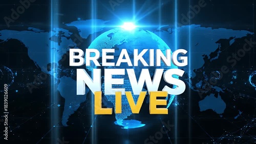 Breaking News Template intro for TV broadcast news show program with 3D breaking news text and badge, cyber and futuristic style
