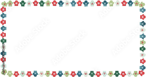 Christmas mitten and snowflake frame vector, holiday border illustration, winter seasonal decoration