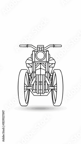 Front View Line Art of a Classic Motorcycle.