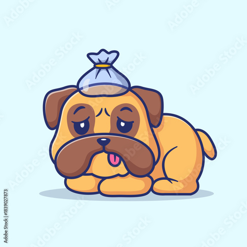 Cute Pug Dog Sick Fever Cartoon