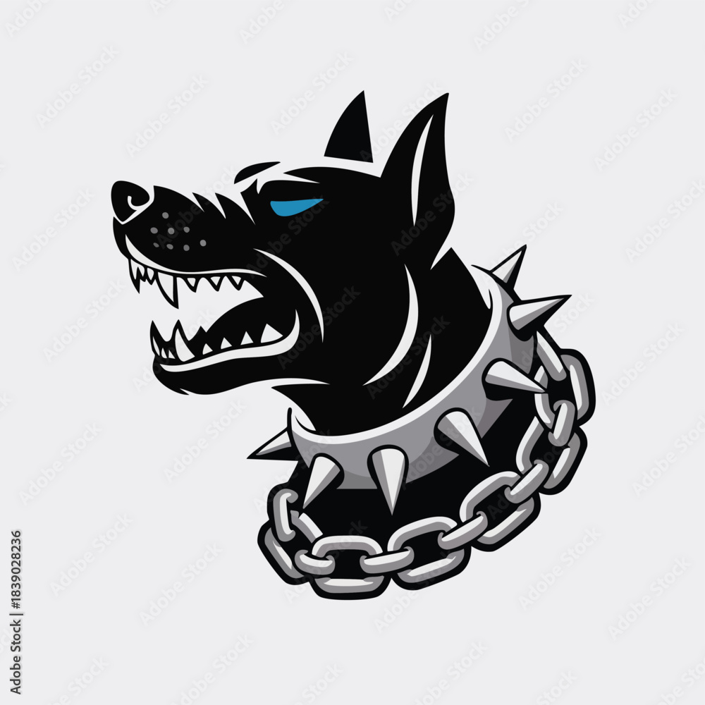 Obraz premium Aggressive Black Dog with Spiked Collar and Chain.