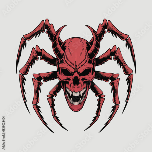 Scary Red Skull Spider Monster Illustration.
