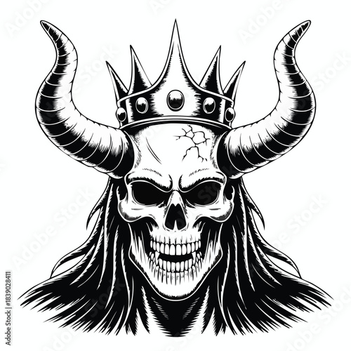 Scary Skull King with Horns and Crown.