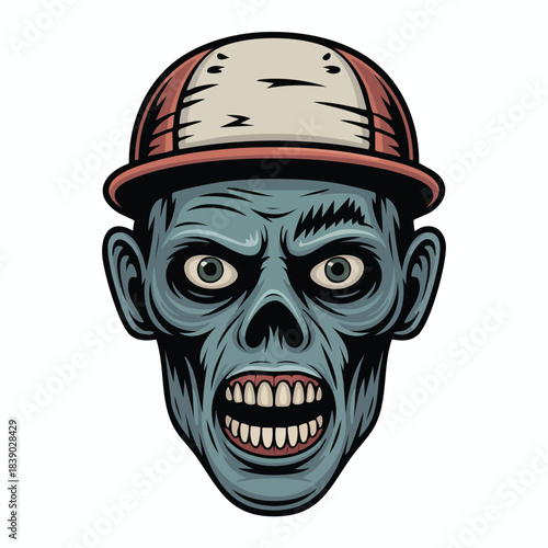 Scary Zombie Head Wearing a Baseball Cap Illustration.