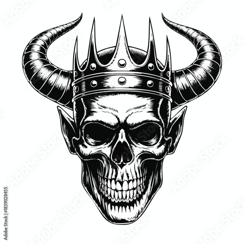 Skull Wearing a Crown with Horns.