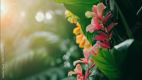 Lush Green Jungle with Exotic Flowers