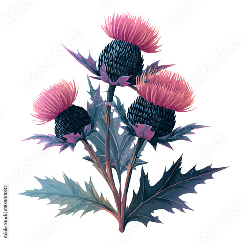Flat-design 2D vector artwork of a Thistle Eryngium, styled as an icon and isolated against white background