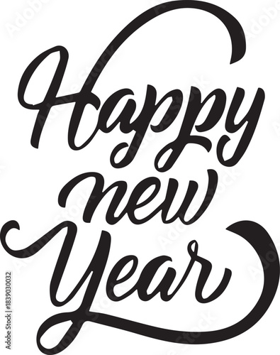 Happy New Year Calligraphy: A festive Happy New Year design, perfect for holiday greetings. A stylish handwritten font that radiates joy and festivity. 