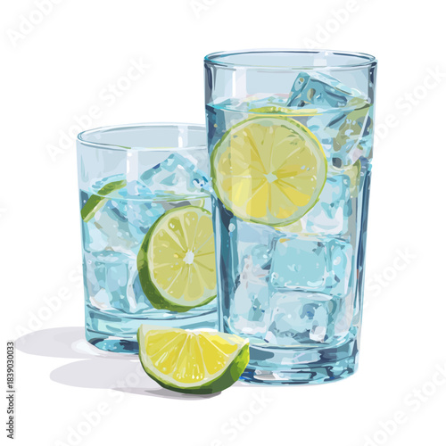 Simple flat 2D vector graphic of a Tonic Water in modern icon style, isolated on a white canvas