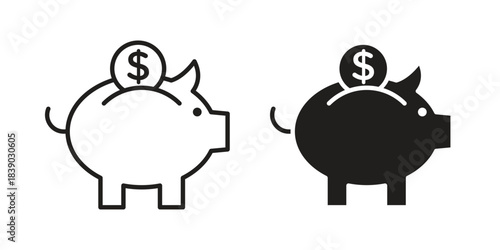 Piggy bank icon pictogram in trendy outline style. icon, sign or symbol.