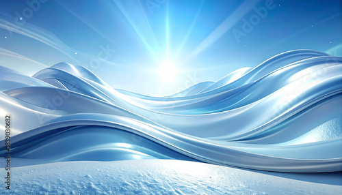 Fototapeta Naklejka Na Ścianę i Meble -  雪原と青空の光が交わる美しい冬の波模様背景
