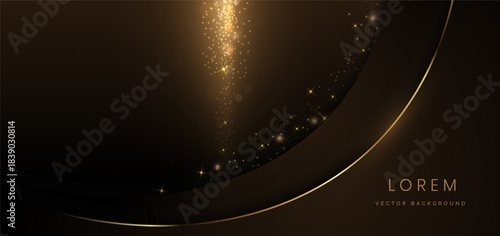 Elegant Black Background with Glowing Golden Curve and Sparkling Light Particles