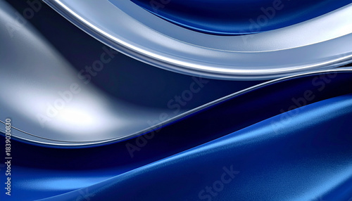 Fototapeta Naklejka Na Ścianę i Meble -  深い紺色とシルバーの光沢ある流線型メタリック波背景