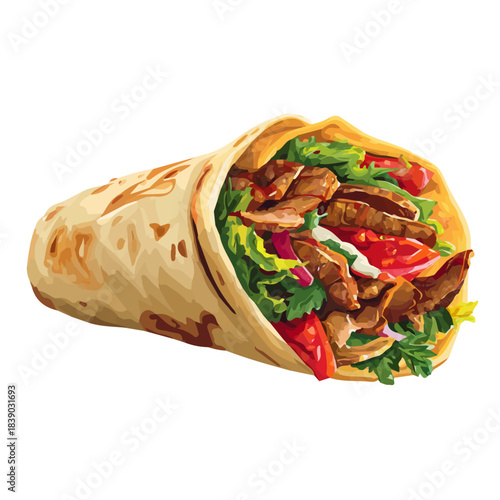 Minimalist 2D vector icon representation of a Shawarma, displayed on a pure white background