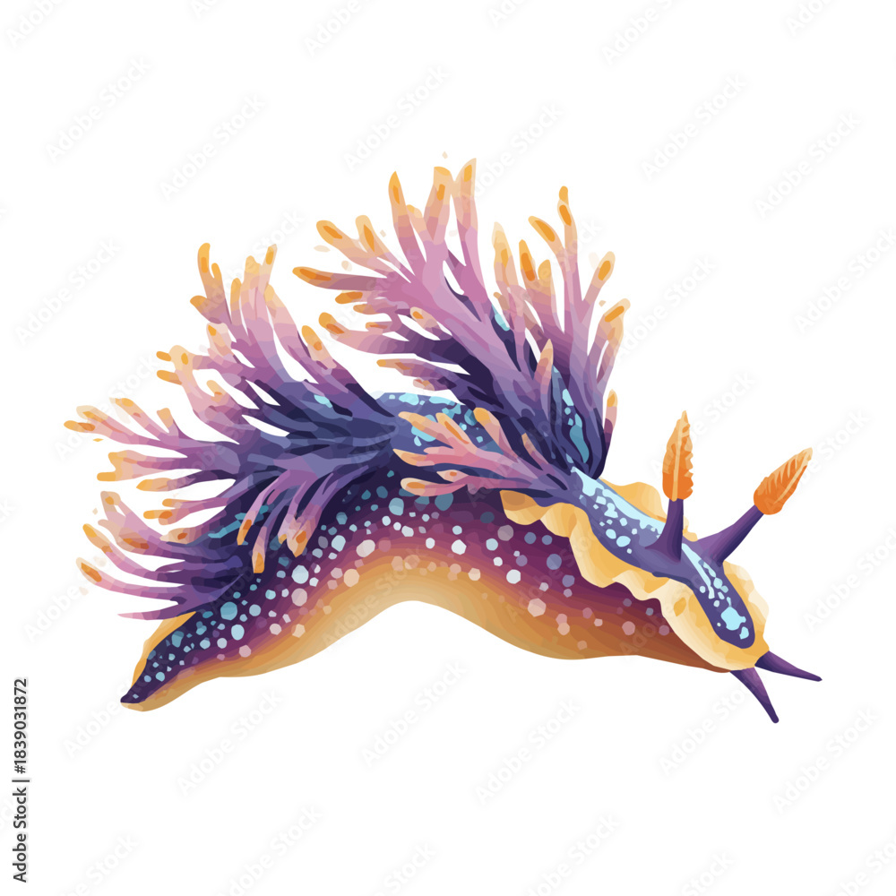 Ταπετσαρία Sea Slug, 2D flat vector illustration in icon style, isolated on a white backgro