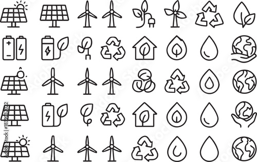Sustainable Energy and Space Exploration Line Art Icon Bundle