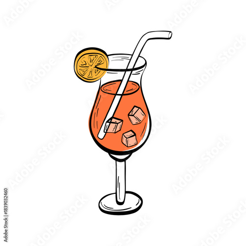 Elegant aperol spritz sketch with orange in a retro touch. Ideal for wedding bars, summer events, beach menus and curated drink collections on restaurant materials