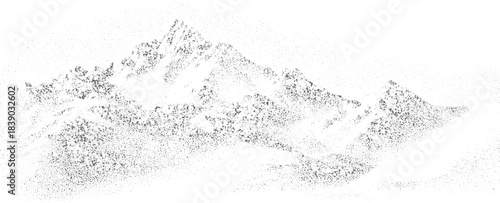 Abstract stippled mountain range in overlay pointillism grunge texture style. mounted landscape with grainy noise. Retro halftone vector illustration.