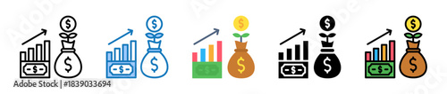 Capital Growth multiple style icons set design vector illustration. 