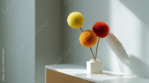 Colorful balls decorate modern shelf