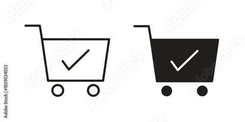 Shopping cart check icon pictogram in trendy outline style. icon, sign or symbol.