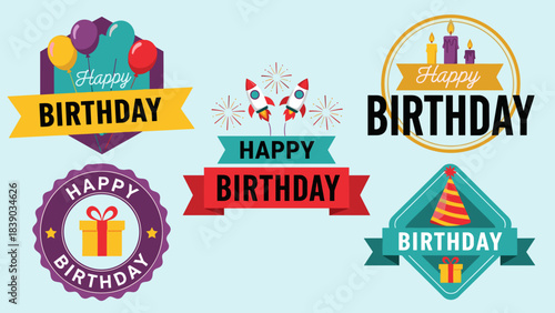 Elegant Happy Birthday Greeting with Balloons and Decorative Typography