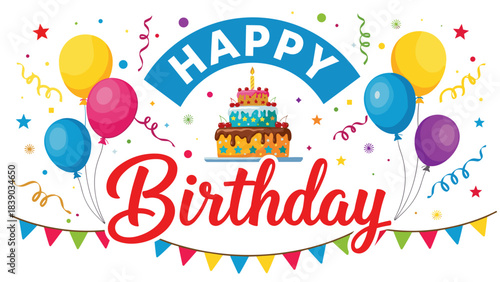 Elegant Happy Birthday Greeting with Balloons and Decorative Typography