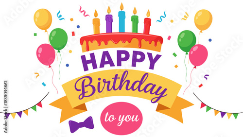 Elegant Happy Birthday Greeting with Balloons and Decorative Typography