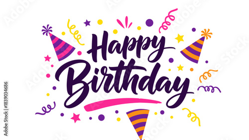 Elegant Happy Birthday Greeting with Balloons and Decorative Typography
