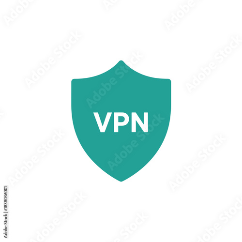 Flat Minimal Teal Shield Icon with VPN Text for Security