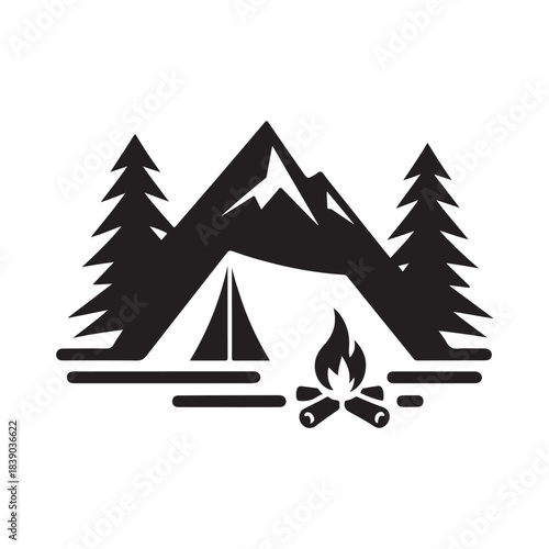 mountain camp vector silhouette clip art logo design illustration. abstract hill camp icon collections