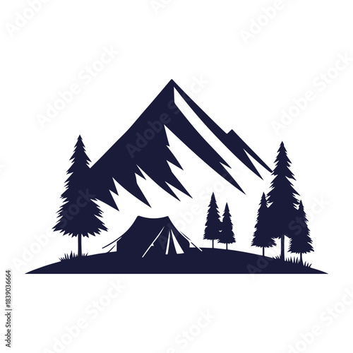 mountain camp vector silhouette clip art logo design illustration. abstract hill camp icon collections