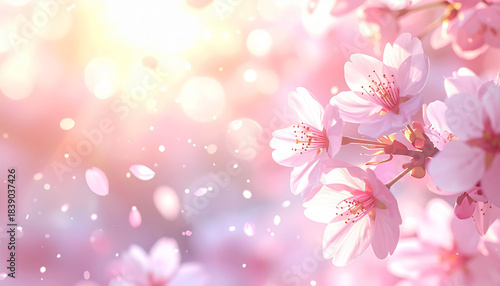 桜の花・淡いピンクの花びら優しい春の背景