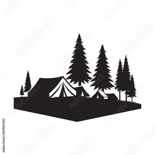 mountain camp vector silhouette clip art logo design illustration. abstract hill camp icon collections